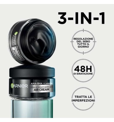 GARNIER - Air Cream AHA+BHA con Carbone - Crema Opacizzante Leggera