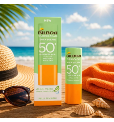 BILBOA Aloe Sensitive - Burrocacao Stick Solare 50+ per Pelli Sensibili