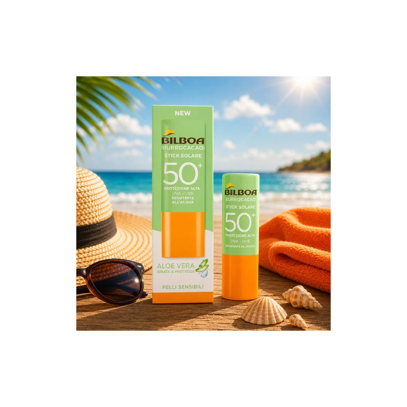 BILBOA Aloe Sensitive - Burrocacao Stick Solare 50+ per Pelli Sensibili
