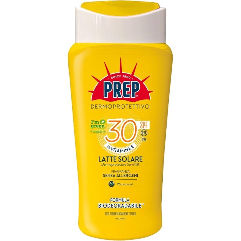 PREP Latte Solare Dermoprotettivo SPF 30, Protezione Solare Raggi UVA e UVB, 200ml