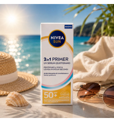 NIVEA SUN 2in1 PRIMER UV SERUM QUOTIDIANO SPF 50+ – Primer & Protezione Viso 30 ml