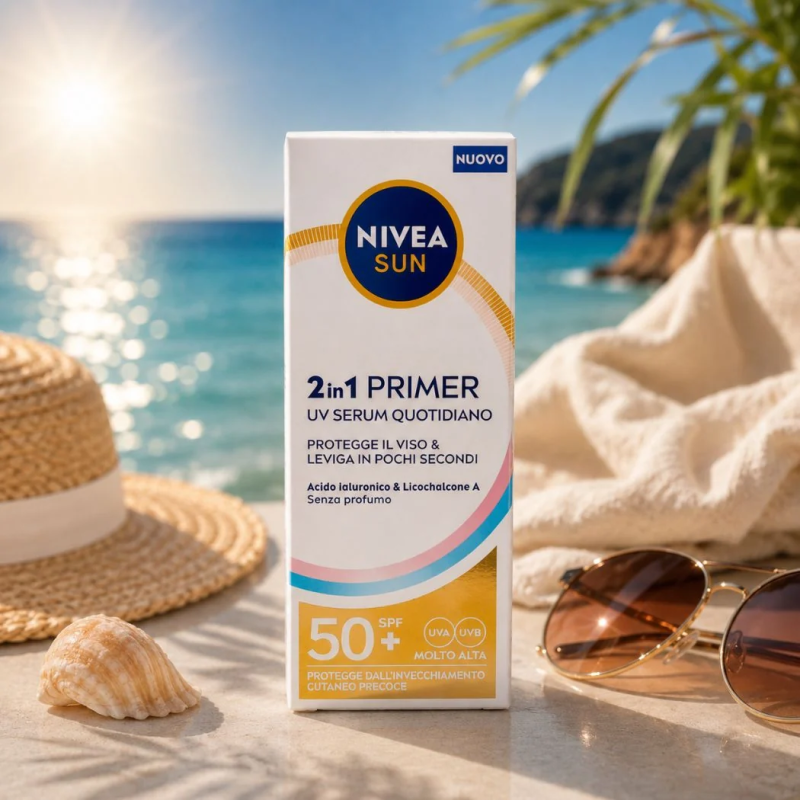 NIVEA SUN 2in1 PRIMER UV SERUM QUOTIDIANO SPF 50+ – Primer & Protezione Viso 30 ml